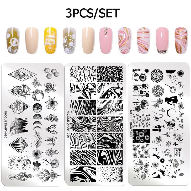 set 35 NICOLE дневник стемпинг ногтей покрытие штамп шаблоны набор мраморный Flowder изображения печатные пластины Комплект ногтей лак трафарет - Цвет: set 35
