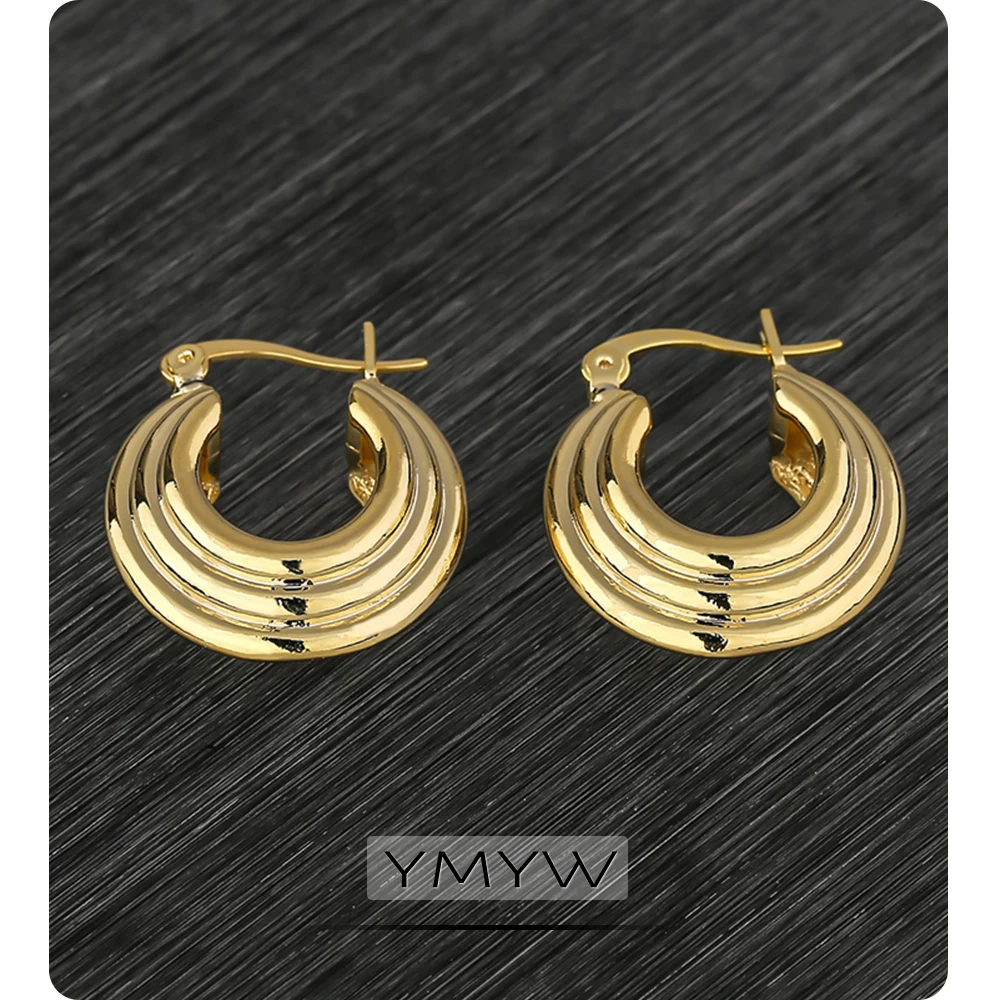 Модные круглые серьги кольца YMYW для женщин золотистые металлические медные