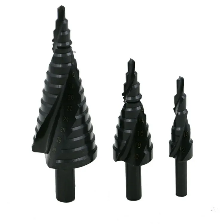 

3PCS HSS Spiral Groove Nitrogen-Containing Step Drill 4-32mm Multifunctional Taper Hole Drilling Woodworking Tool