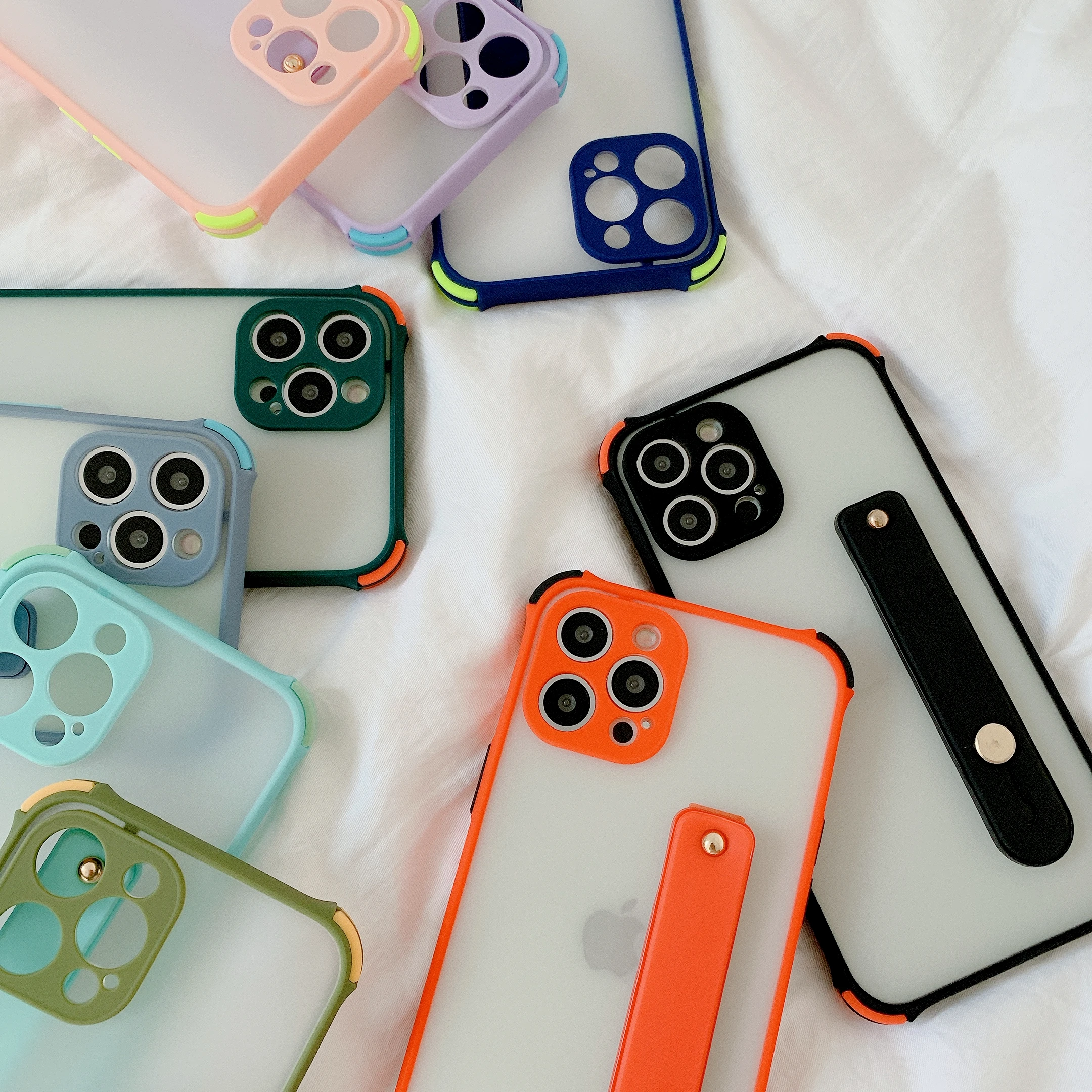 

Shockproof Matte Transparent Wristband Kickstand Phone Case For Oneplus Nord 8T N10 N100 9 Pro 5G Candy Colors Protection Cover