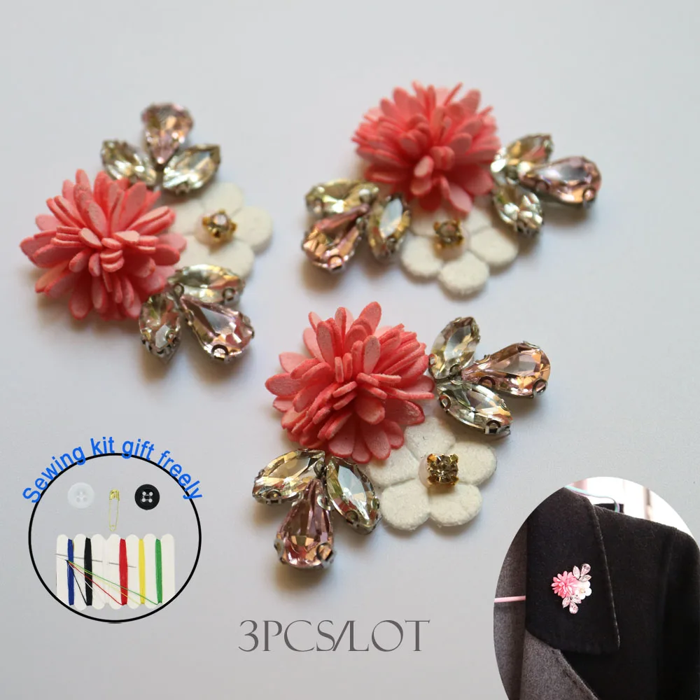 3pcs/lot flower beaded appliques patches for clothing DIY iron on rhinestone Embroidery parches bordados para ropa | Дом и сад