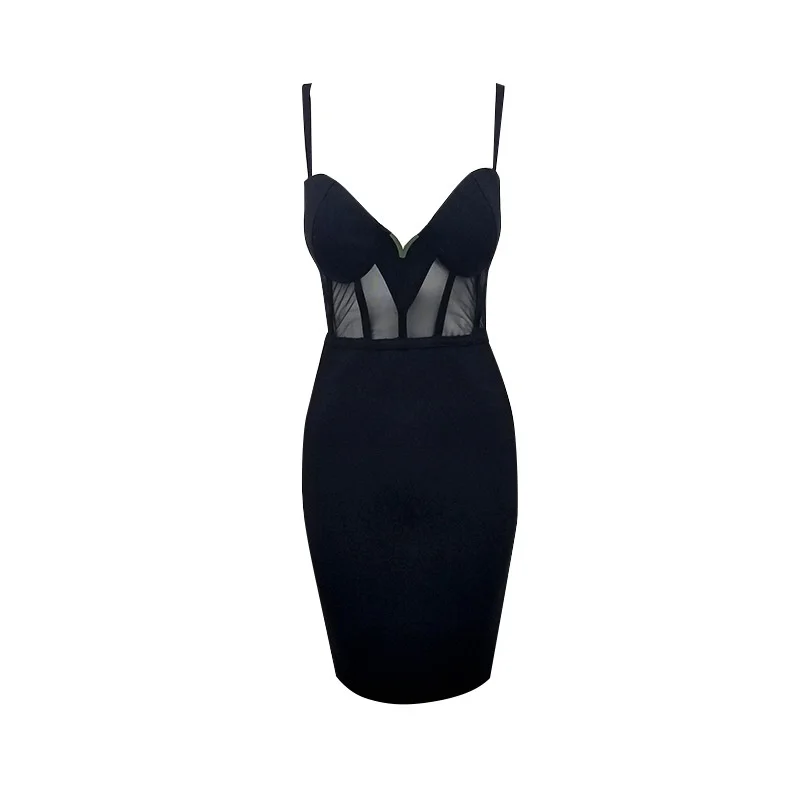 

Women's sexy low cut deep V mesh dress nightclub bandage dress