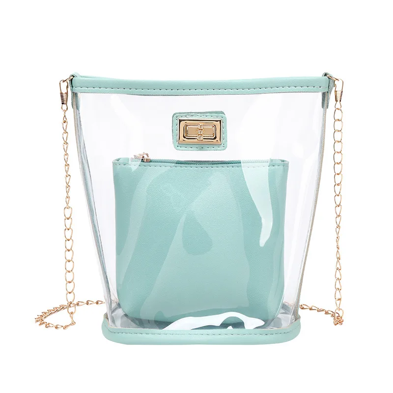 

Women Girl Transparent Clear PVC Jelly Shoulder Bag Sets Summer Purse Handbag Long Chain Mini Crossbody Messenger Bags