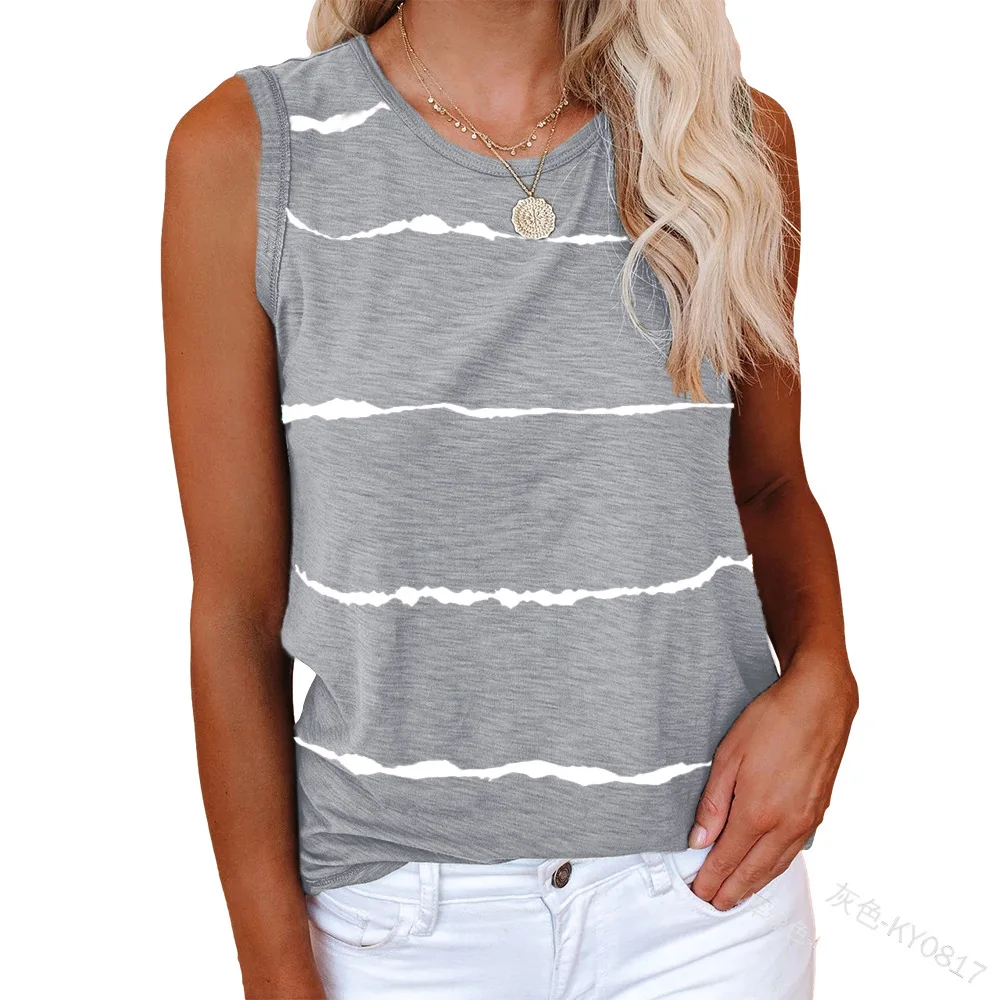 

WEPBEL Women Stripe Shirt Top Ladies Casual Summer Fashion Sleeveless O Neck Bottoming T-shirt