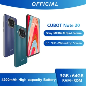 Cubot Note 20 смартфон с 5,5-дюймовым дисплеем, четырёхъядерным процессором, ОЗУ 3 ГБ, ПЗУ 64 ГБ, 6,5 мАч, Android 10