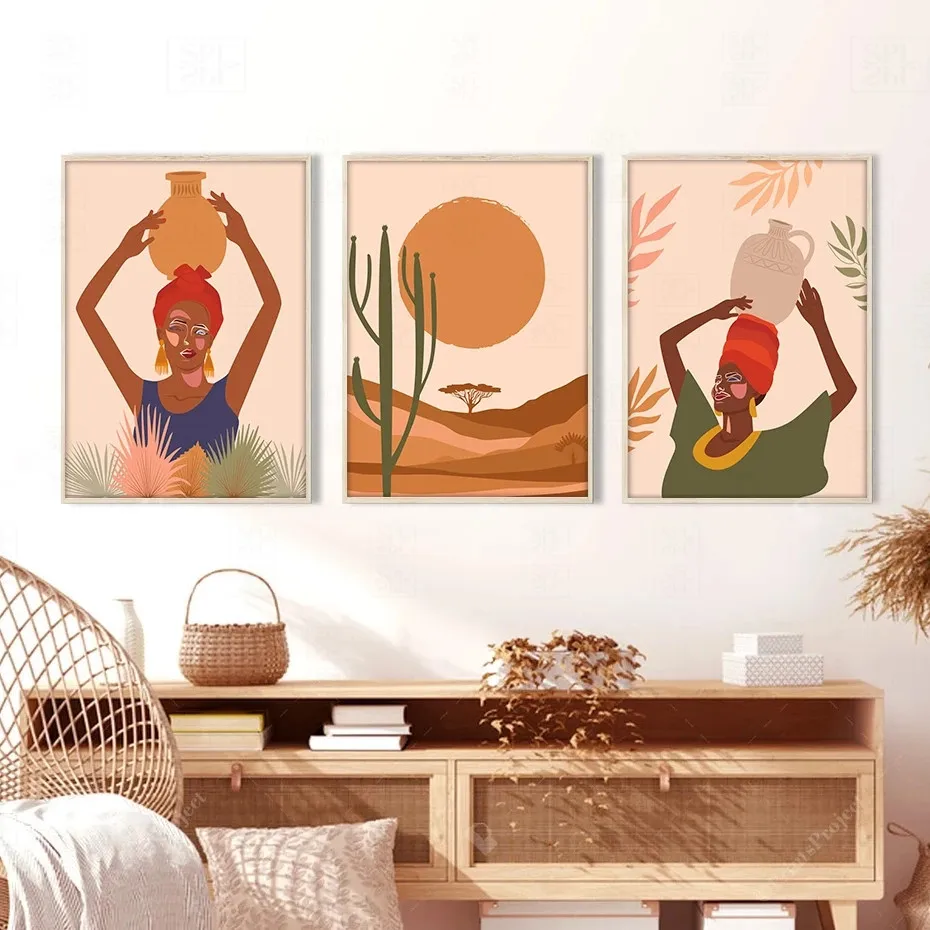 

Холщовая роспись, Африканский тюрбан, Женский керамический плакат, холщовая роспись, художественная роспись, картина для гостиной, украшен...