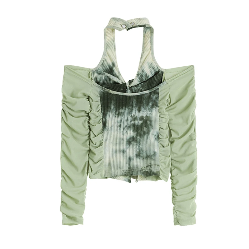 Новинка 2021 Осенние винтажные газовые укороченные топы с V-образным вырезом и