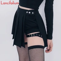 sexy gothic women mini skirt high waist pleated punk grunge black summer skirts 2020 egirl y2k cute rivet streetwear slit skirt