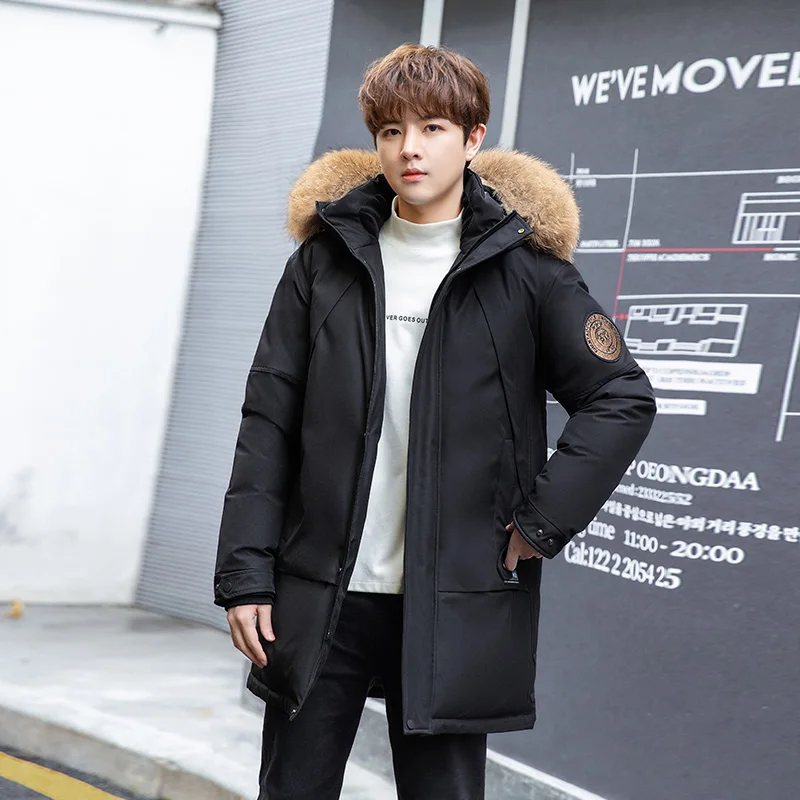 

Men Mid-length Down Jacket 2021 Winter Thick Warm Zipper Hooded Solid Long Sleeve Super Light Parkas Fashion Men Casual Jacket