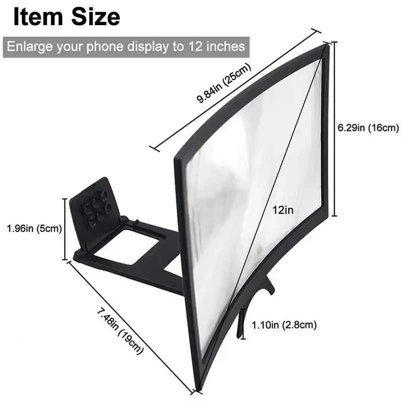 Фирменная Новинка 12 ''HD 3D Лупа изогнутые увеличенные Экран мобильный телефон