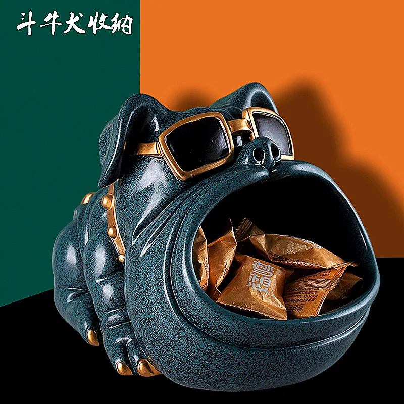 

2021 New Big Mouth Dog Storage Ornaments Craft Candy Jar Resin Figurines Cool Animal Sunglasses Desk Home Decor Modern
