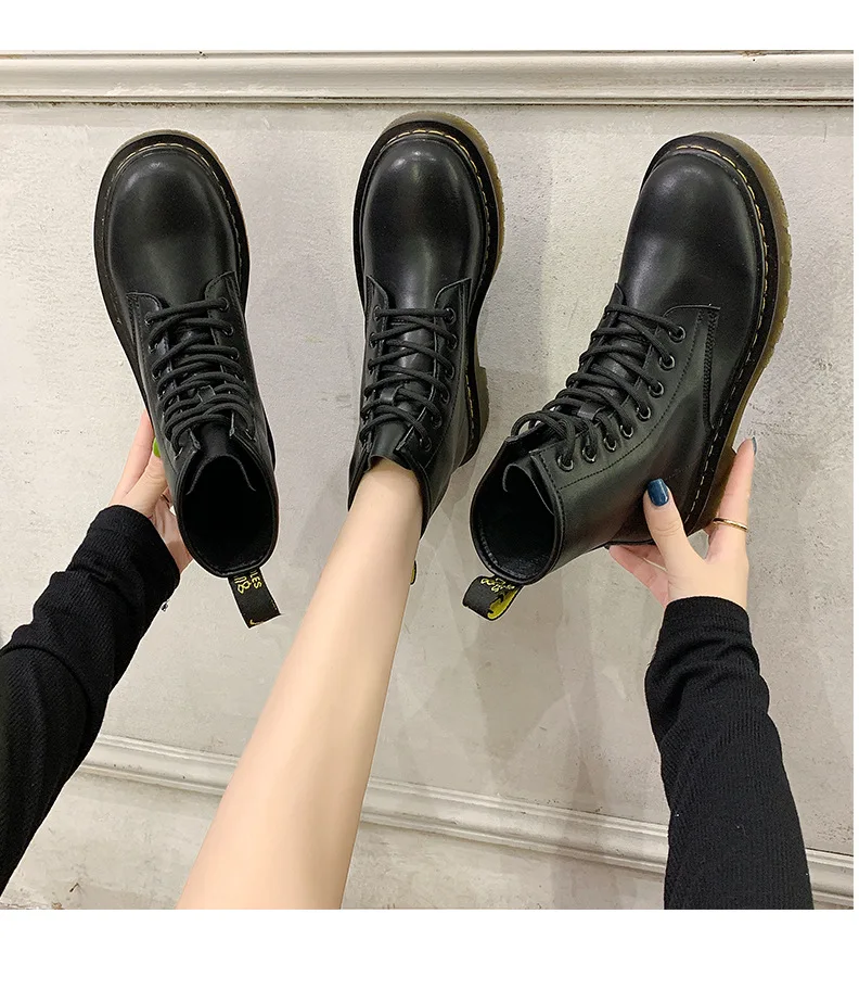 

Martin Boots Locomotive Mid-tube Short Boots Genuine Leather Short Boots Rubber British Style Retro Autumn and Winter Female