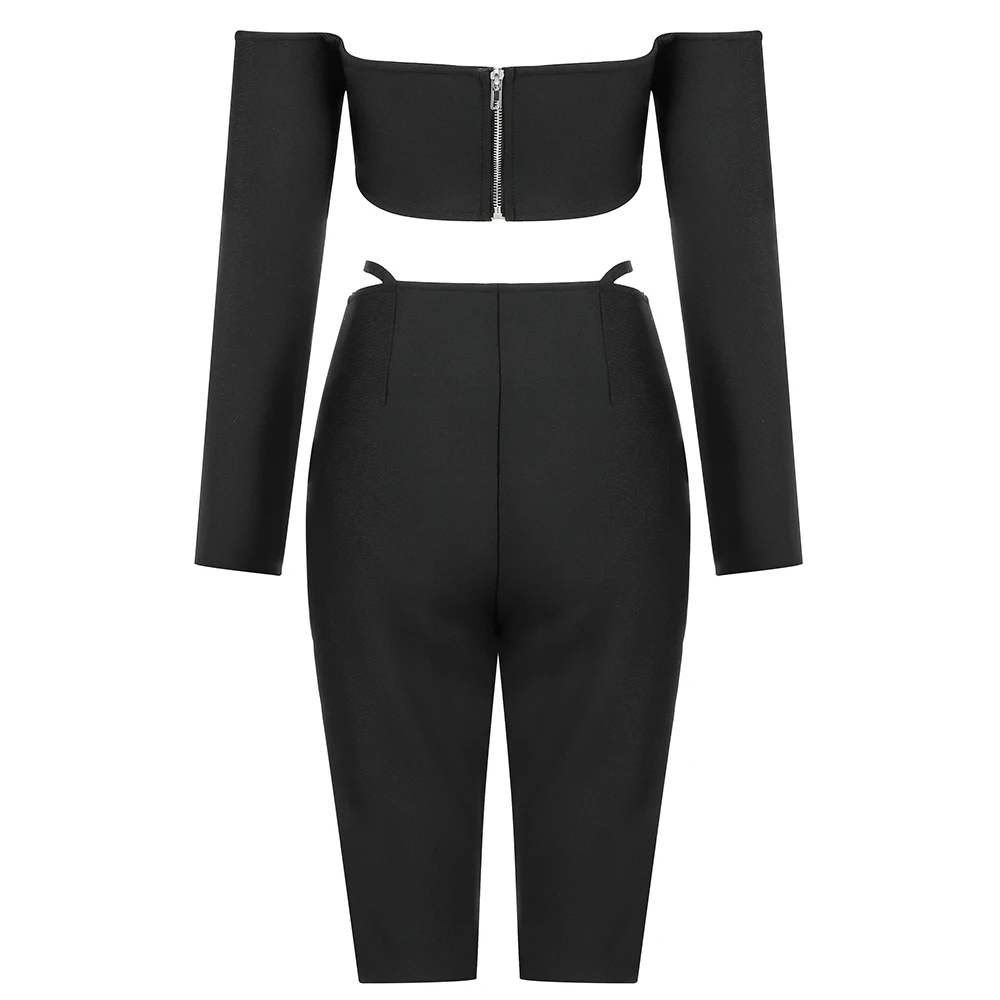 

Halinfer 2020 New Fashion Sexy Women Designer 2 Piece Set Long Sleeve Backless Bandage Bodycon Set