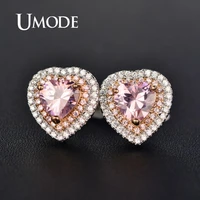 umode heart crystal stud earrings for women cute zircon earrings cubic zirconia studs korean fashion jewelry luxury brand ue0601
