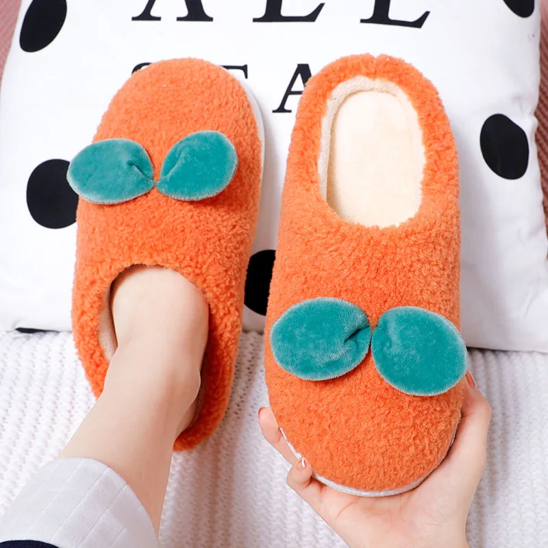 New Thick Cotton Slippers Female Autumn And Winter Cute Home Indoor Floor Plush Cotton Drag Non-Slip Warm Silent Couple Slippers
