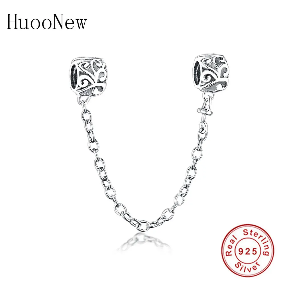 

Luck Stripe Vine Safety Chain Charm Beads 925 Sterling Silver Jewelry Fit Original Charms Bracelet Pulsera Gift Berloque