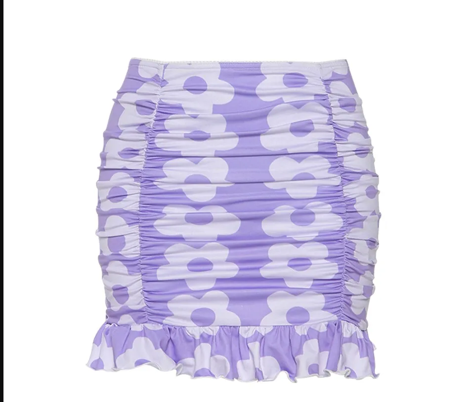 

Women Wrapped Skirt High-Waist Half-Dress Slimming A-Line Floral Party Casual Dance Pleated Skirt