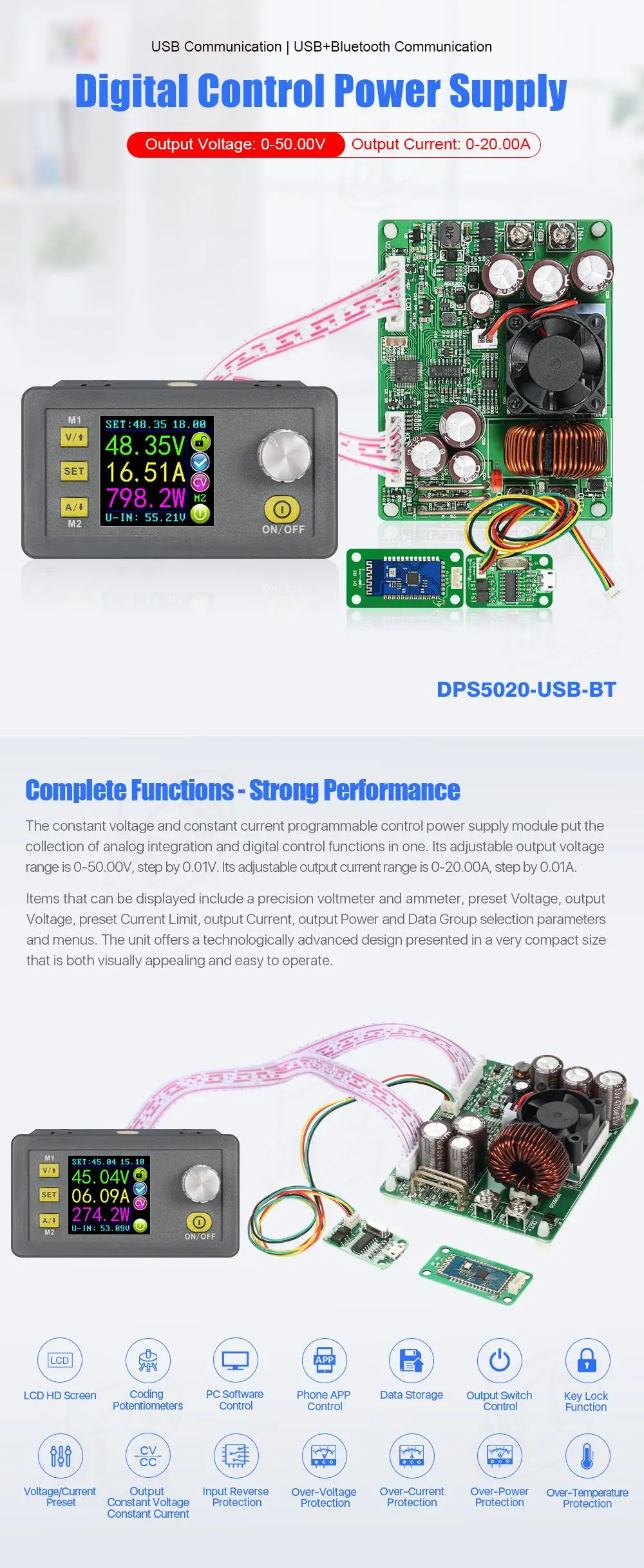 RD DPS5020 Постоянное Напряжение Ток dc-dc понижающий Коммуникационный источник питания понижающий преобразователь напряжения ЖК-вольтметр 50 в 20A