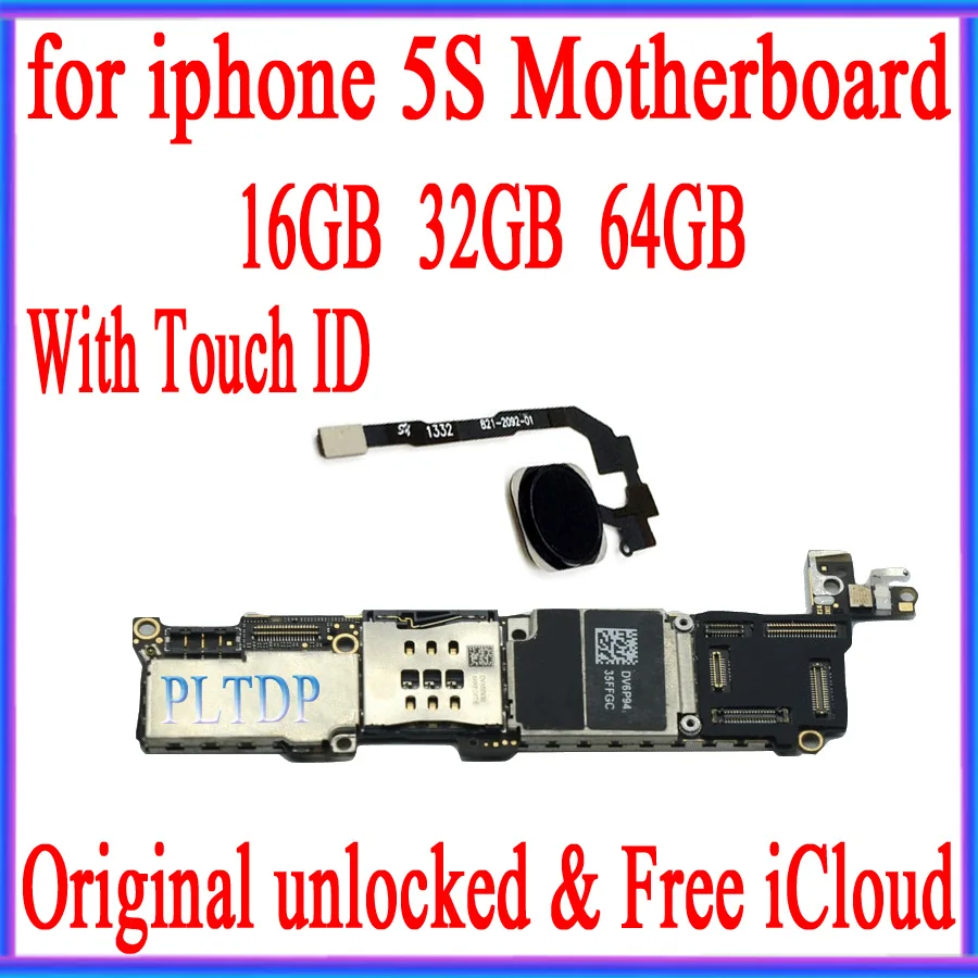 Бесплатный iCloud для iphone 5S материнская плата, оригинальная разблокированная для iphone 5S материнская плата с/без Touch ID, с системой IOS