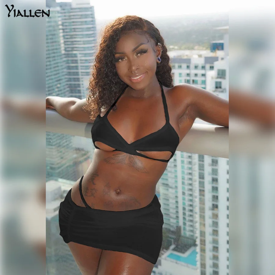 

YiallenY2K Pure color Hollow out Women Summer Dress Skinny Hollow Stretchy Sleeveless One Shoulder Bodycon Club Party Streetwear