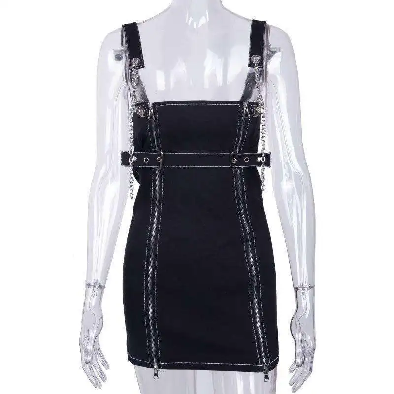 

Double Zippers Metal Chain Joints Suspender Dress