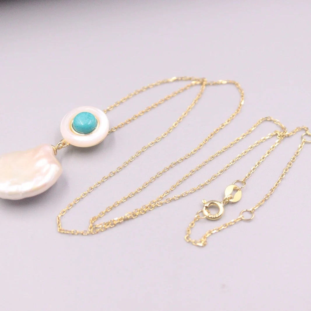 

Real 925 Silver Pendant For Women Female Natural Unique Pearl Turquoise Round Real Silver Necklace Superior Quality Gift Box