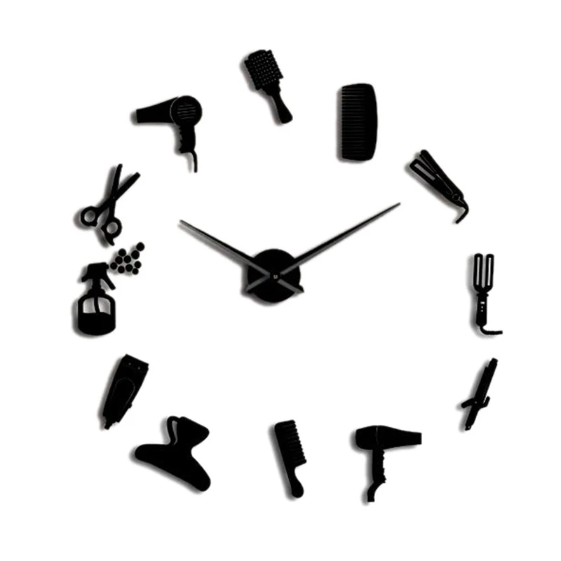 Diy парикмахерский магазин гигантские настенные часы с зеркальным эффектом