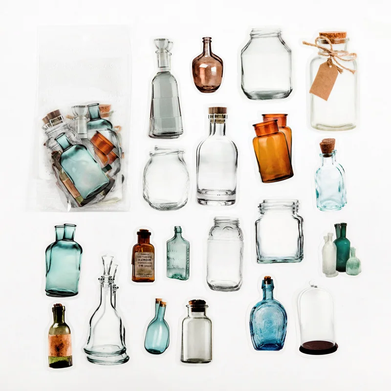 20 pcs/Pack Big Size Clear Glass Bottles Decorative Stickers Handbook Planner Decoration