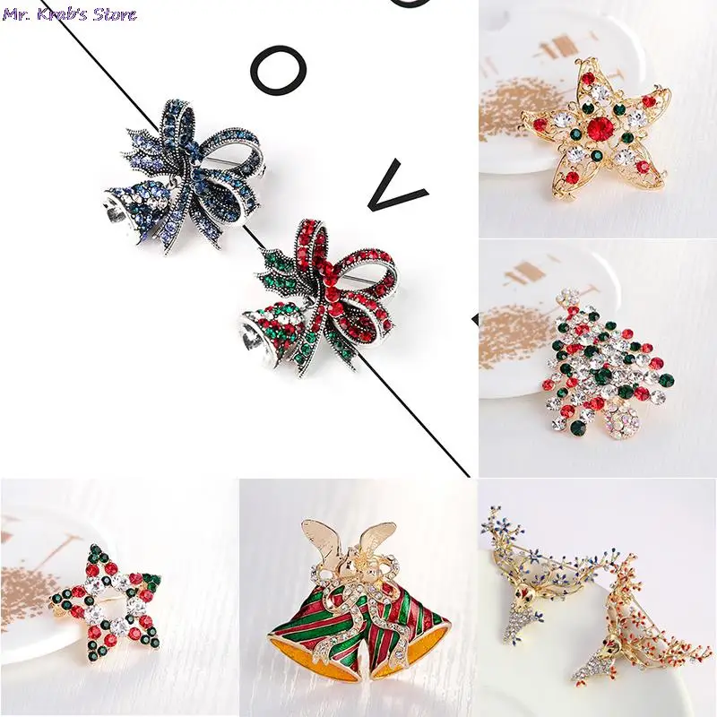 

New Christmas Brooches Pins Cute Bells Tree Elk Pin Badges Brooch Jewelry Gift