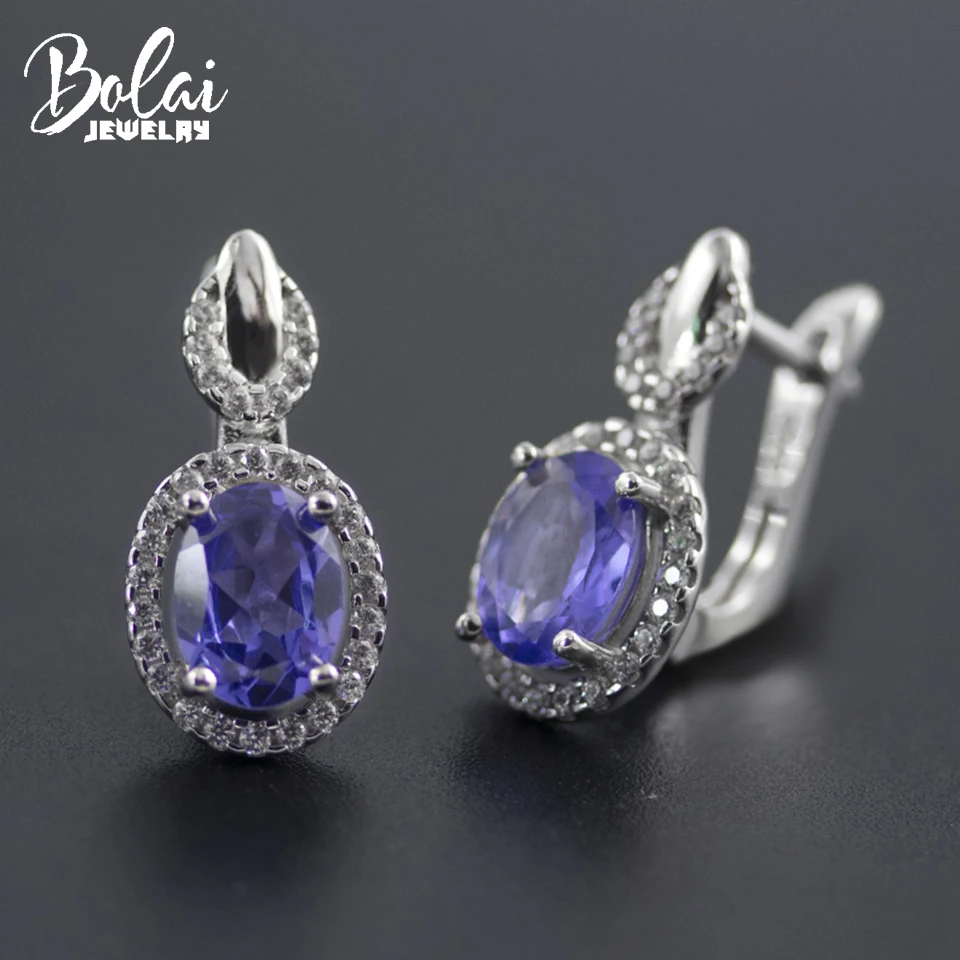 Серьги-гвоздики Bolai из танзанита женские ювелирные украшения стерлингового