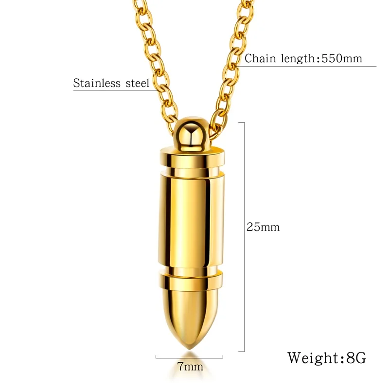V.Ya Customized Punk Bullet Pendant For Men Stainless Steel Engraved Name Necklaces Male Unique Gift Dropshipping 3 Colors |