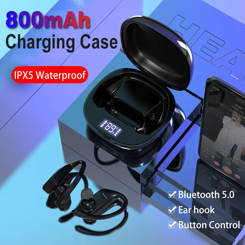 Беспроводной Bluetooth V5.0 наушники вкладыши TWS с спортивные Водонепроницаемый стерео