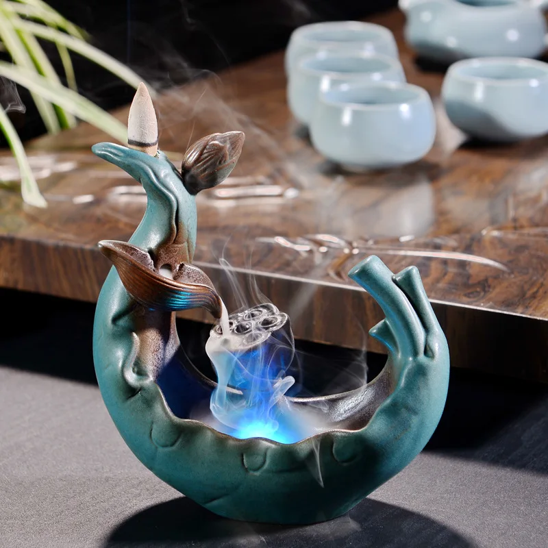 Керамика светодиодный горелка для благовоний в виде лотоса обратный поток дзен