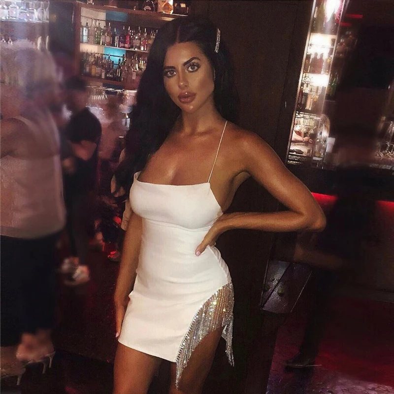 

Sexy Club Mini Dresses Pink White Latest Fashion Sexy Spaghetti Strap Tassel Party Dress Wholesale Outfit Women Clothing Wholesa