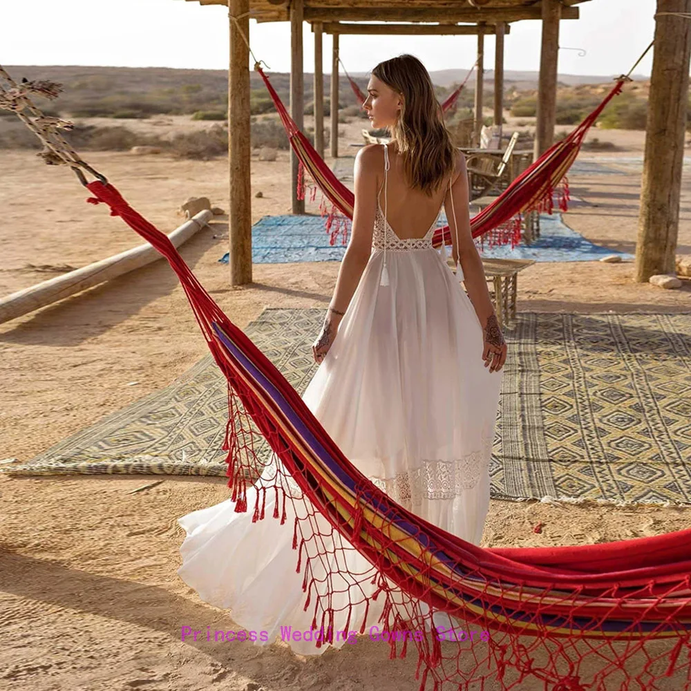 

Cheap Civil Wedding Dresses 2021 Bohemian Wedding Dresses Sexy Backless Spaghetti Straps Beach Bridal Dress Chiffon Wedding