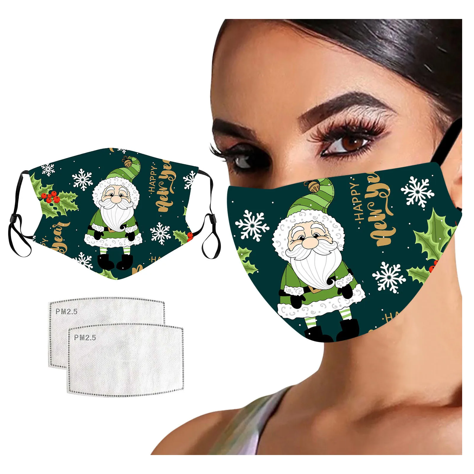 

Christmas Print Adult Mask Protective Pm2.5 Filter Elk 3d Printing Mouth Mask Adjustable Straps Windproof Mouth-muffle Mask#FS