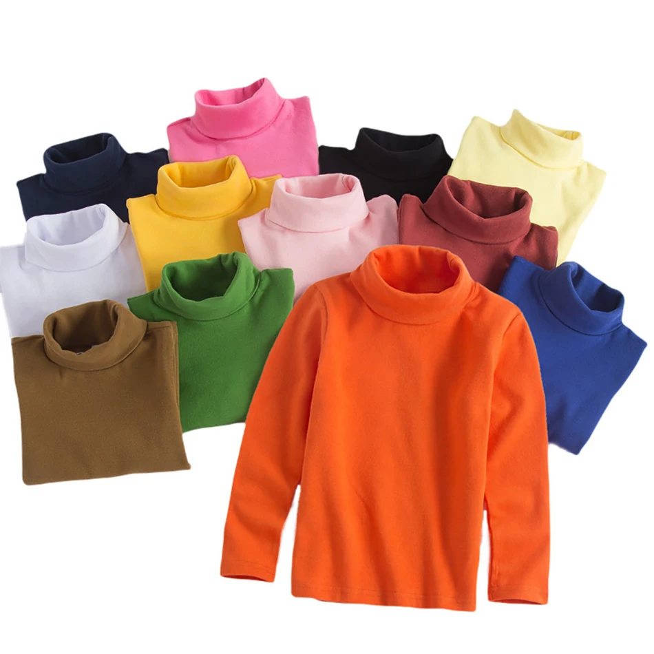 Детский джемпер с высоким воротником хлопковая футболка длинными рукавами для