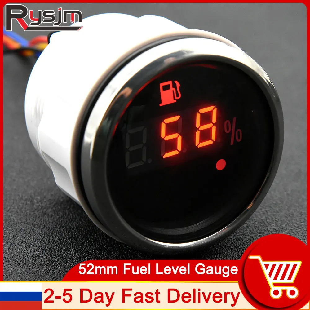 

HD 52 мм цифровой датчик уровня топлива 0-190ohm 240-33ohm универсальный индикатор уровня масляного бака с сигнализацией для автомобиля лодки мотоци...