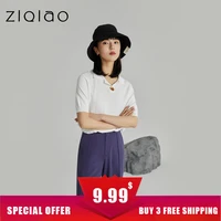 ziqiao japanese women one button decorative lapel white short sleeved sweaters
