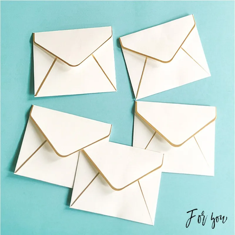 

100pcs/lot wholesale Creative FOR YOU Small Bronzing Gold Edge Envelope Greeting Card Small Card Decoration Message 10*7.5CM