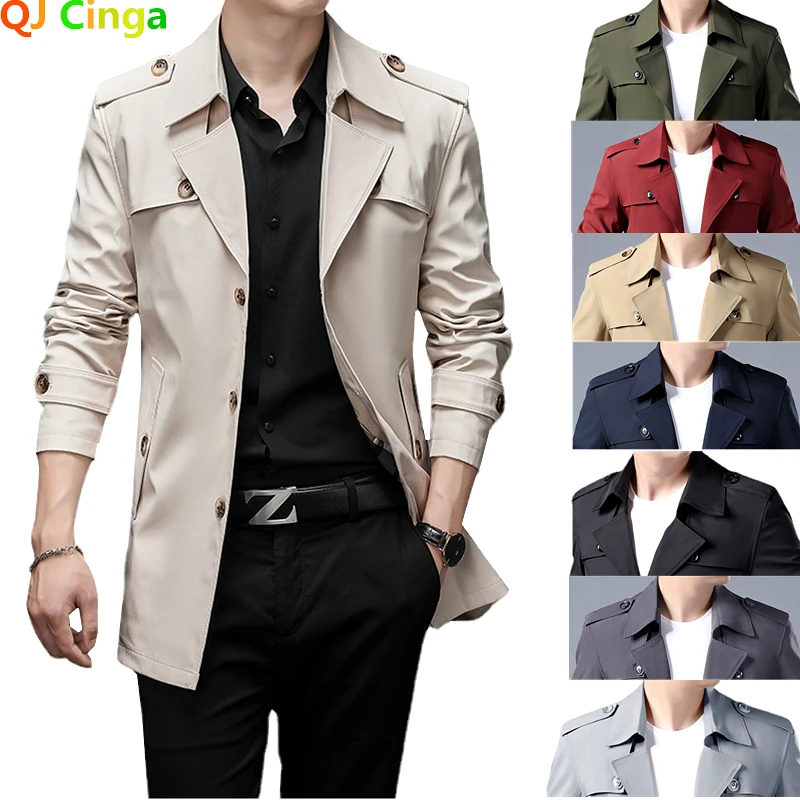

Spring and Autumn Men's Trench Coats Superior Quality Buttons Men Fashion Outerwear Long Jackets Windbreaker Plus Size 3XL