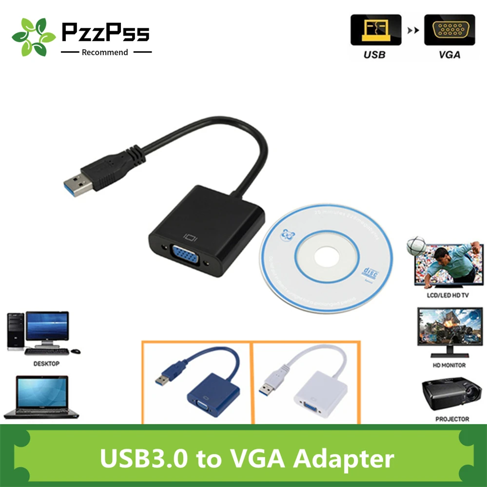 

PzzPss USB 3.0 to VGA Adapter External Video Card Multi Display Converter for Win 7/8/10 Desktop Laptop PC Projector Monitor