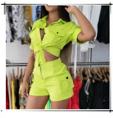 Boho полосатый Печатный комплект из двух частей для женщин с отложным воротником и коротким рукавом, укороченный топ с высокой талией, широкие брюки, повседневные Костюмы