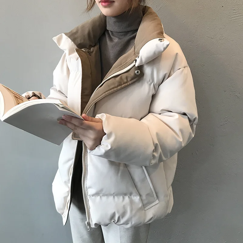 

2021 Women's Winter Jacket Streetwear Polyester Zipper Straight 3 Solid Color Padded Coat Warm Femme Parka Black Women Clothing
