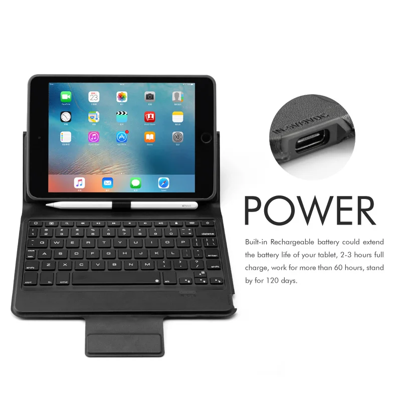 [Новинка] 4,0 Беспроводная bluetooth-клавиатура для iPad mini 4/5, кожаный чехол Премиум+ все в дизайне+ 7 цветов подсветки