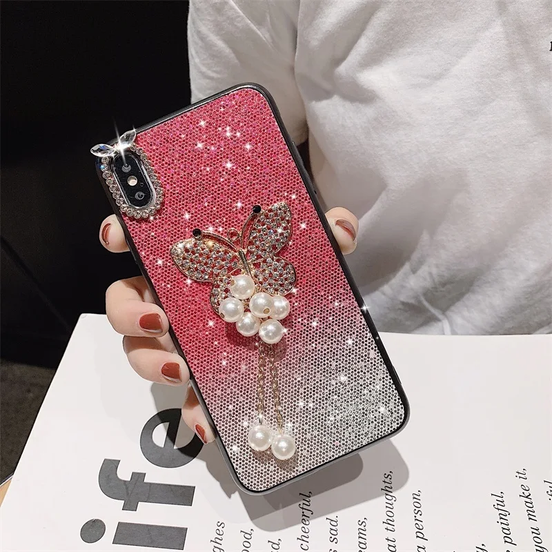 Роскошный блестящий чехол с жемчужной бабочкой для iPhone X, XR, XS, Max, 6, 6 S, 7, 8 Plus, 11 Pro, Max, чехол для телефона, для Galaxy S8, S9, S10, чехол - Цвет: 4