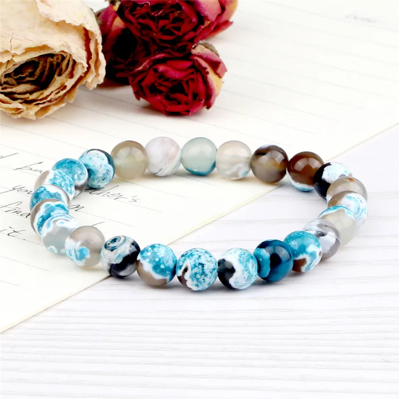 Браслет из натурального камня 8 мм разноцветные бусины огненного агата