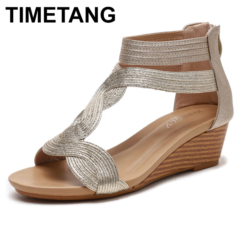 

TIMETANG Sandals Women Wedge Sandals Women Summer New Large Size Was Thin Thin Thin Wild Women's Shoes Back Zipper Wedge Sandals
