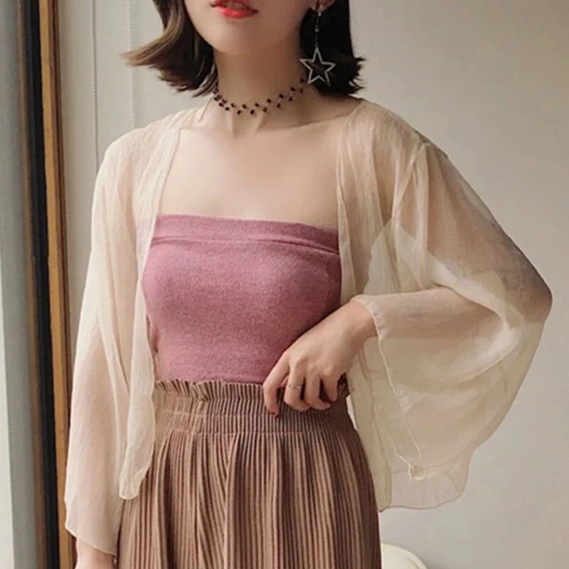 Женская прозрачная блузка-кимоно Geskeey зеленая Длинная блузка с открытым крючком