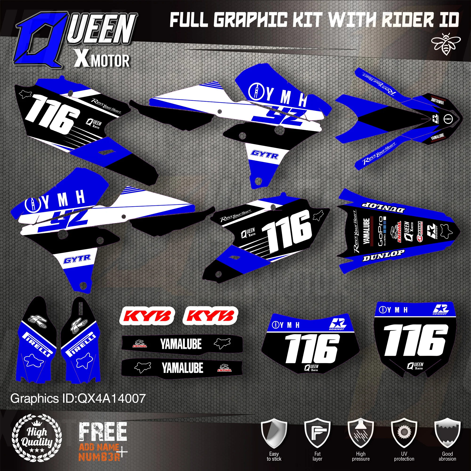 

QUEEN X MOTOR Custom Team Graphics Backgrounds Decals 3M Stickers Kit For YAMAHA 14-18YZ250F 15-18YZ250FX WRF250 14-17YZ450F 007